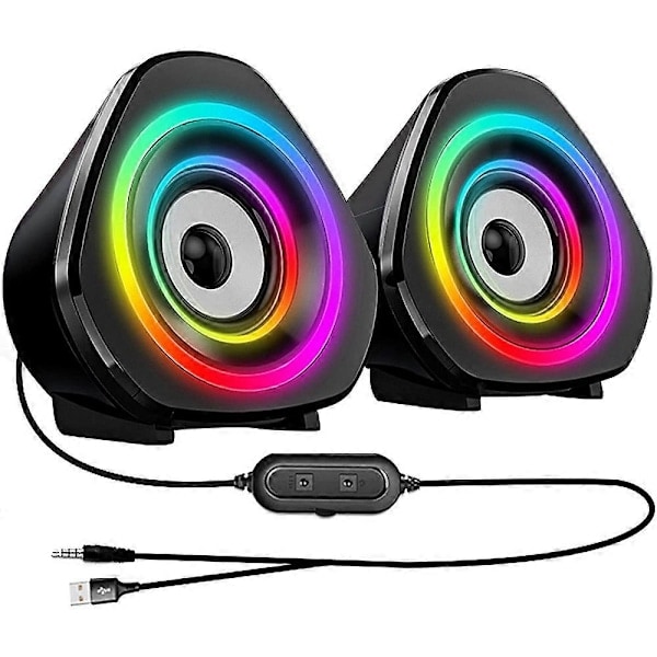 Datorhögtalare PC Skrivbordsdator Laptop Högtalare RGB-ljus USB-driven Volymkontroll för PC/Laptops/Skrivbordsdatorer