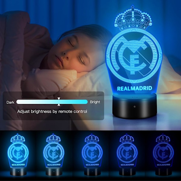 Madrid Natlampe, Madrid 3D LED Fodbold Natlampe, 16 Farver med Fjernbetjening, Gave til Børn, Piger, Drenge, Jul, Fødselsdag