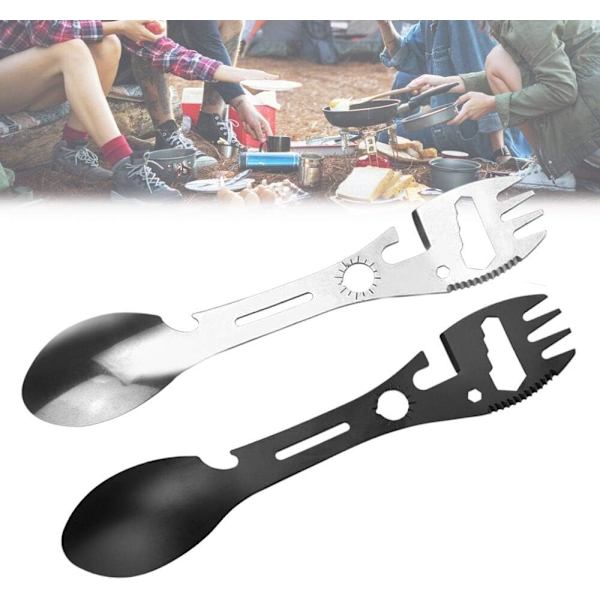 2 stk. Camping Bestik Sæt, Rustfrit Stål Ske og Gaffel