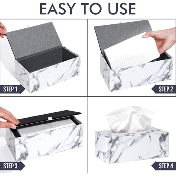 Rektangulär servettdispenser i PU-läder för hem, kontor och restaurang, marmor Marble