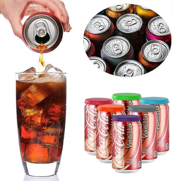 Silikonlock för Sodaburkar, 6-pack Återanvändbara Lock för Soda/Drycker/Ölburkar
