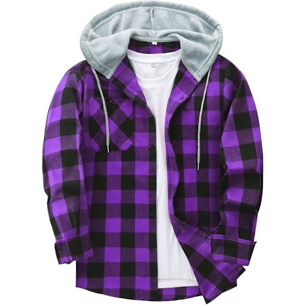 Herreskjorte med rutete mønster, langærmet skjorte med lomme, knappelukning, ternet skjortejakke i flanel, regular fit, 4 årstider, skjortejakke til tømmerhoggere, M-3XL Purple M