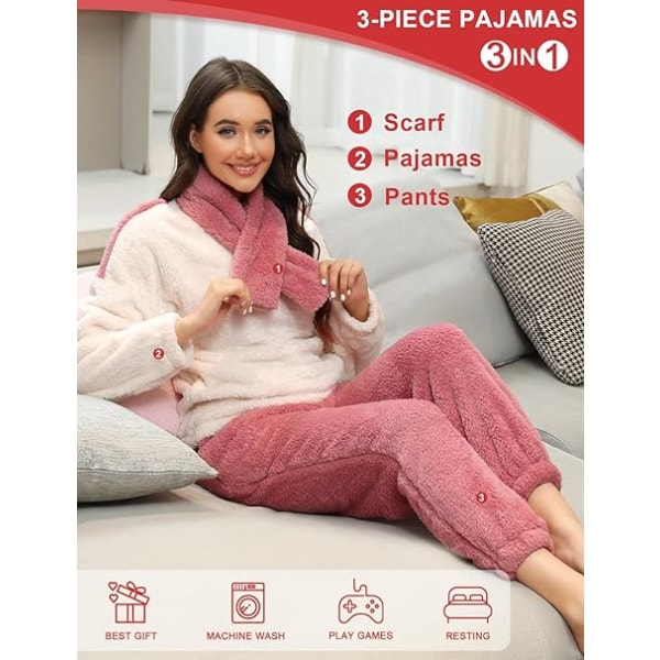 Rosa Pyjamas Set Dam Vinter Varm pyjamas i fleece /L pink L