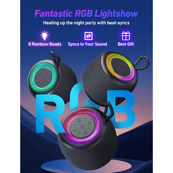 Bluetooth-kaiutin Mini Kannettava Langaton Ulkokaiutin RGB-valoilla 360° Surround Stereo Bass Bluetooth V5.3 Pieni Tasku Suihkukaiutin