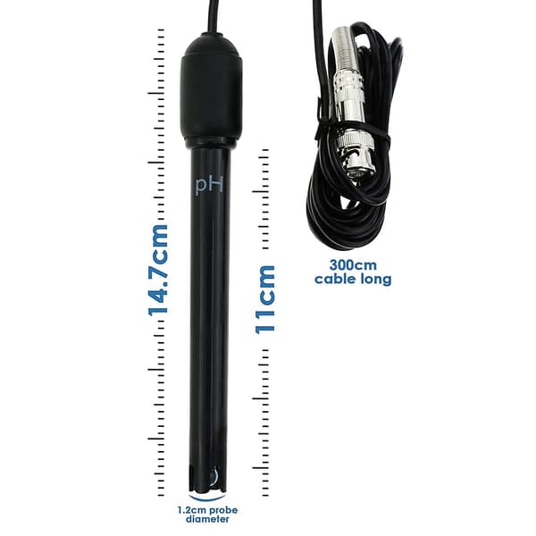 kryc-Ph med elektrode, 300 cm langt kabel og BNC-stik til pH-meter (BNC pH-elektrode)