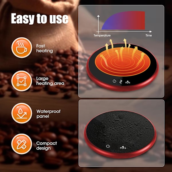 Kaffevarmer, Smart Elektrisk Kopvarmer med Touch-teknologi og LED-display