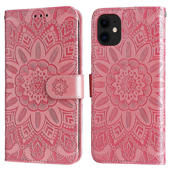Präglat solrosläderfodral för iPhone 12 mini