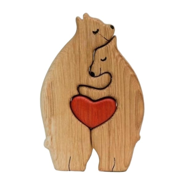 Björnfamilj Träpussel Träskulptur För Familj Julklapp 2 Björnar 2 björnar 15cmx11.3cm 2 bears