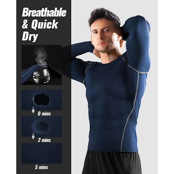 Pakke af Langærmede Løbetoppe til Mænd, Base Layer Kompressions Top T-Shirts, Hurtigtørrende Fugttransporterende Gym Atletisk Træning Workout Tee Shirts L Black+blue