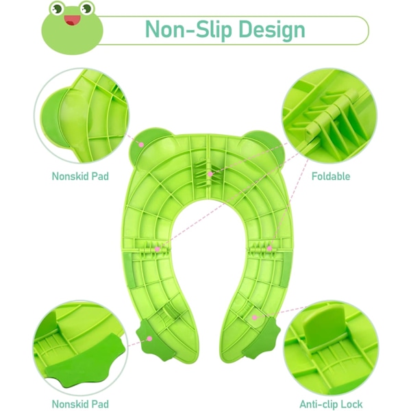 Sammenleggbar potte toalett trening sete, reise bærbar, sammenleggbar potte trening sete for barn med 6 anti skli silikonputer og 1 bæreveske Green