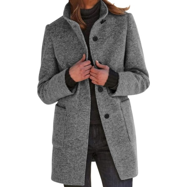 Grå Dame Ensfarget casual cardigan dunjakkejakke /S gray S