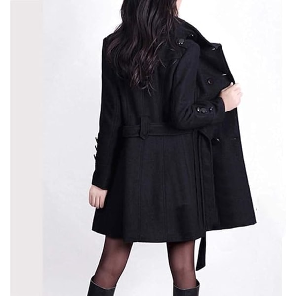 Sort plus size snørefrakke mellemlang trenchcoat til kvinder /4XL black 4XL