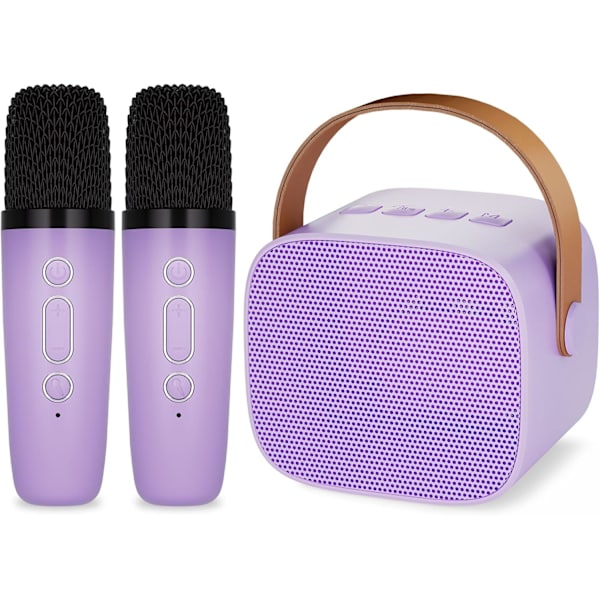 Karaokemaskin för barn med 2 trådlösa mikrofoner, bärbar Bluetooth-högtalare, presentleksaker för flickor och pojkars födelsedag Purple 2 Mic