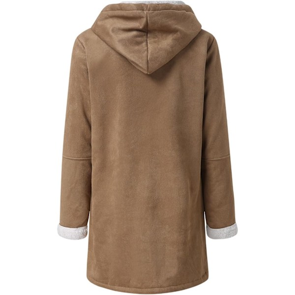 Damer Vinterjakker Udsalg Plus Størrelse Dame Fleeceforet Jakke Hoodies Lomme Uld Casual Hættetrøjer Horn Knapper Casual Varmt Jakke Trench 4XL 02 Brown