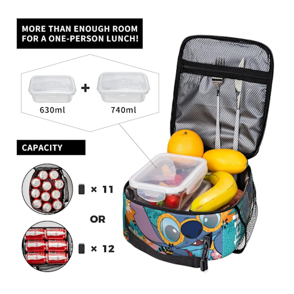 Pojkars Flickors Stitch Lunchbox Bärbar Isolerad Lunchväska Återanvändbar Isolerad Lunchbox Måltidsväska Skola Vandring Picknick LB1