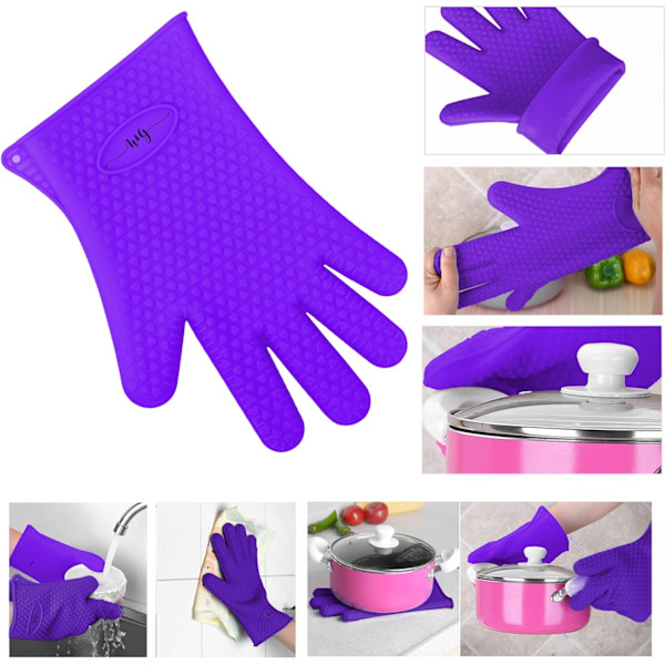 2 Silikonugnsvantar för kök, grillhandskar, set, par, grytunderlägg, ugnshandskar värmebeständiga violetta Purple