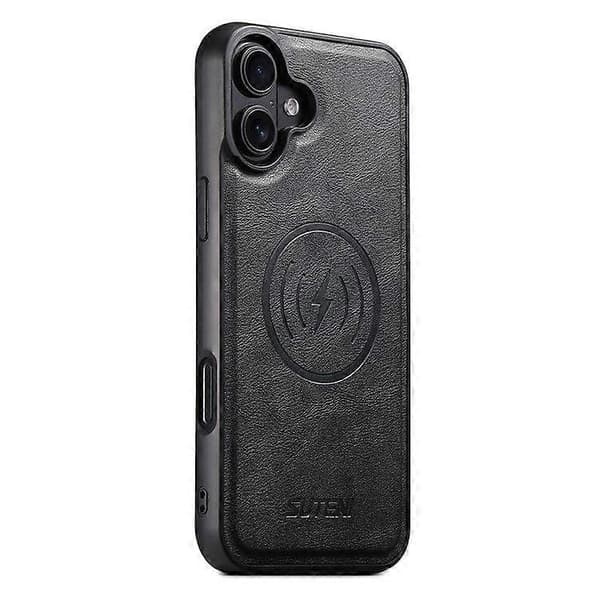 Magnetiskt skal för iPhone 16 Plus med kortfack, läderbaksida med kohudstextur