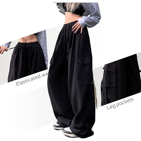 Sorte baggy overalls Vintage Gothic højtaljede bukser med lige ben /XXL black XXL