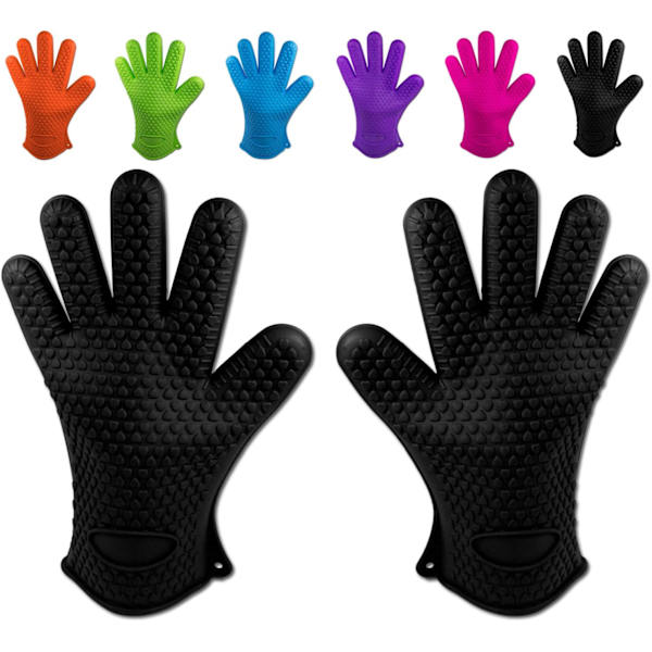 2 Silikonugnsvantar för kök, grillhandskar, set, par, grytunderlägg, ugnshandskar värmebeständiga svarta Black