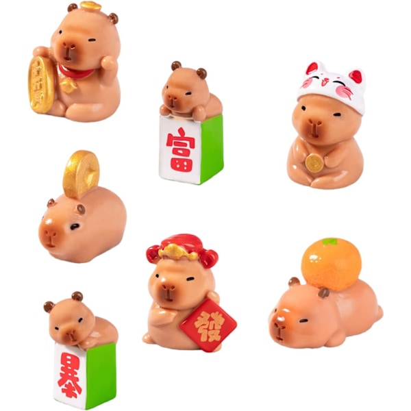 7 kappaletta miniatyyriteline Kapybara Figuriini Pieni hartsi Eläin Koristeellinen veistos ja auton kojelaudan näyttö