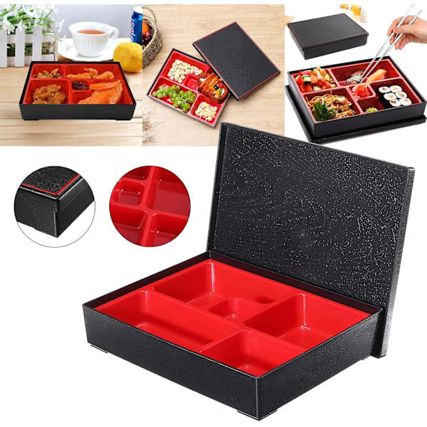 Lunchlåda, Bentolåda, Snacklåda, Bento Lunchlåda, Fem fack, 27×21×6 cm, Tillverkad av ABS-material av livsmedelskvalitet