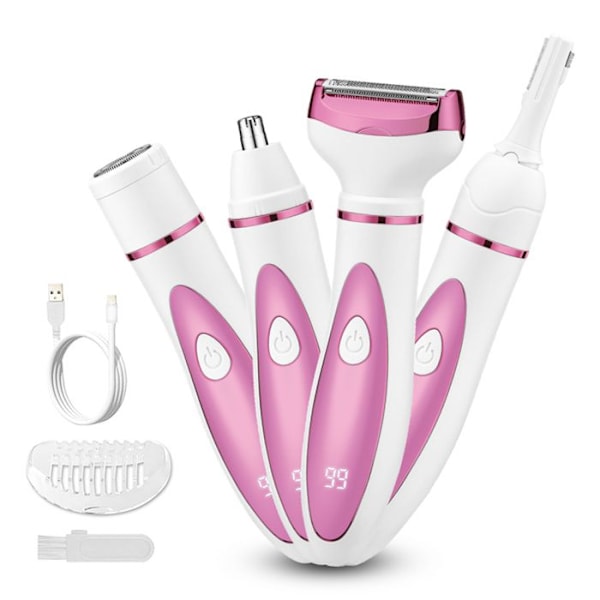 ®RisingFF Elektrisk barbermaskine til kvinder - 4 i 1 smertefri kropstrimmer til bikini, ansigt, øjenbryn, næse, armhuler - USB genopladelig