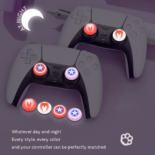 4 st mjuka silikontumgrepp, tecknade halkfria joystick-skydd, kontrollertumgrepp tillbehör reservdelar för PS4, PS5, Xbox Series