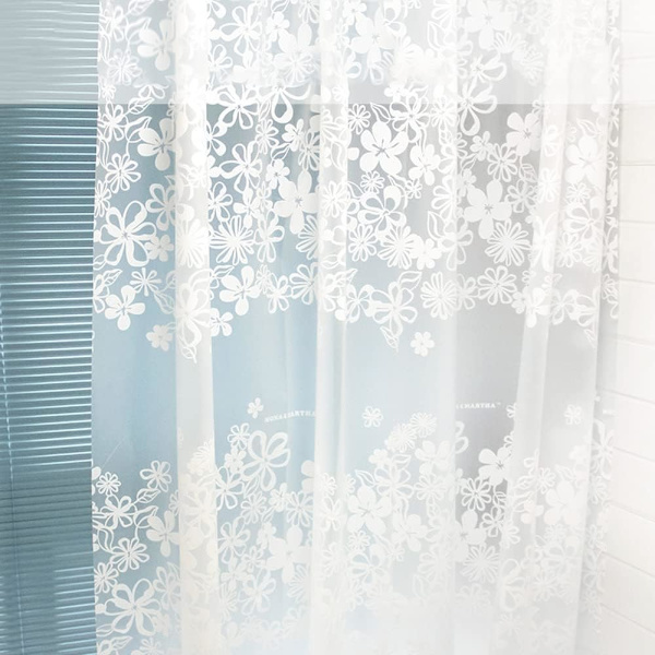 Dusjforheng 3D Semi Transparent EVA Vanntett Muggsopp Resistent Badgardiner Miljøvennlig Vaskbar Badeforheng, 180x200cm(72\"x79\") White Flowers