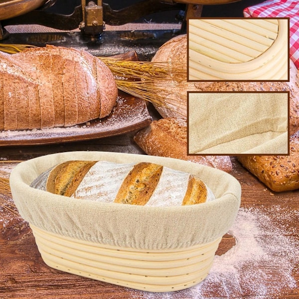 21cm/8 tommer Oval Lang Banneton Brøddeig Hevekurv i Rattan med Lin for Profesjonelle og Hjemmebakere