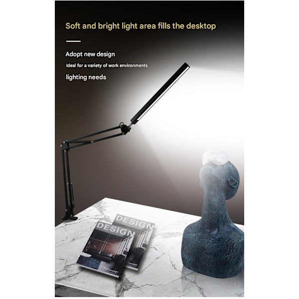 LED-bordlampe med klips, sammenleggbar, øyevern, studentbolig, kreativ nattbordlampe, USB-bordlampe - universell skrivebordslampe med lang arm, 12V klipslampe black