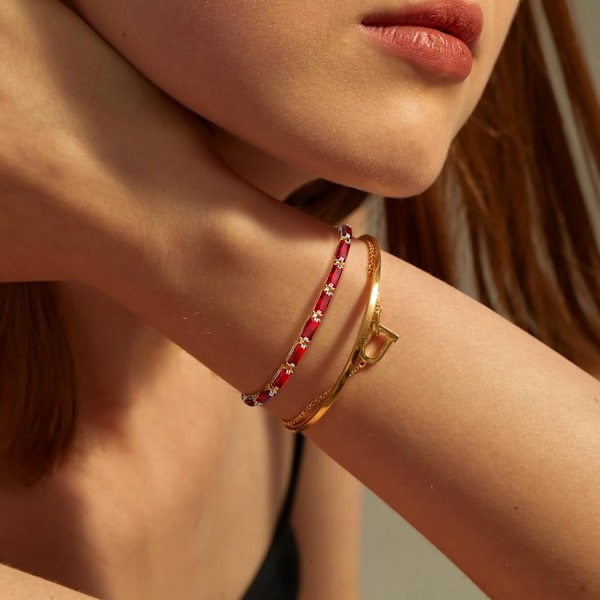Sølv armbånd til kvinder, justerbart sølv armbånd til kvinder, tennisarmbånd i sølv, guld, flerfarvet zirkonkrystal gave Rojo-Oro