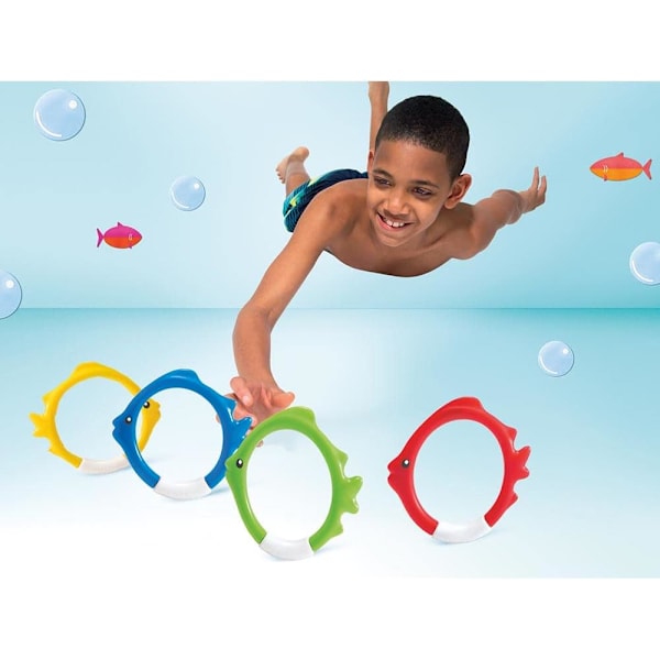 Fiskformade sänkbara ringar för lek i poolen, 12 cm i diameter, Flerfärgade