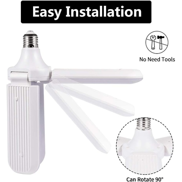 E27 LED garagebelysning med 4 justerbare paneler