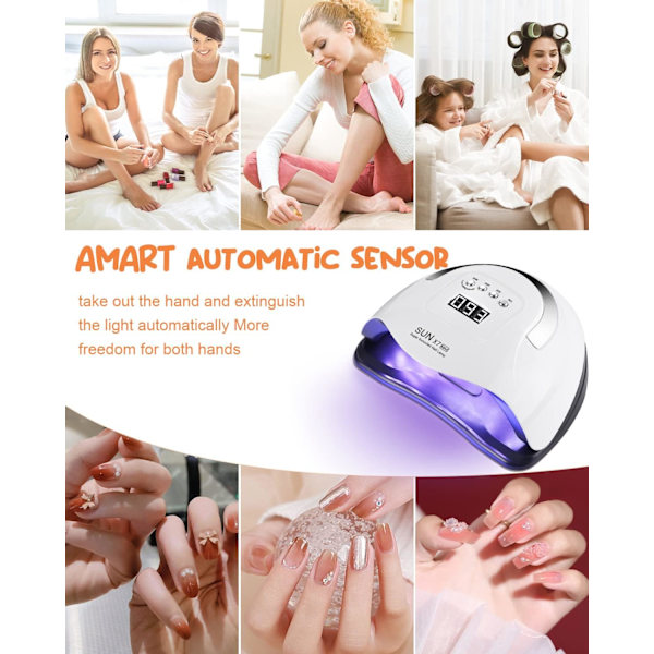180W Nageltorkare, UV LED - Nagellamp, Bärbar Nagelverktyg med 4 Timrar, Smart Sensor, LCD Digital Display, 57 LED-pärlor, Snabbtorkande Lampa