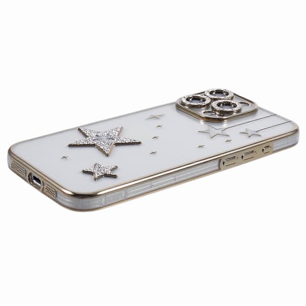 Til iPhone 15 Pro Cover 3D Bling Stjerner Elektroplettering TPU Gennemsigtigt Telefoncover