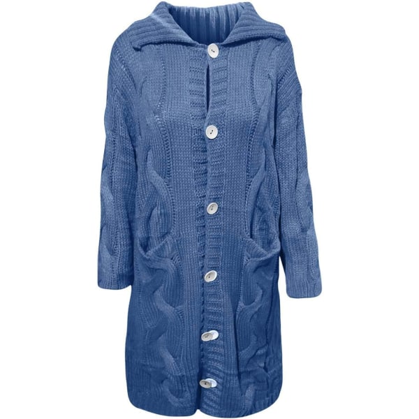 Denimblå L-størrelse cardigan genserjakke i stor størrelse for kvinner Denim blue L