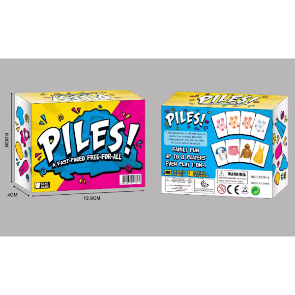 Englanti PILES! Vaatteiden taittelukorttipeli Kortit PILES PELI, nopea ja ilmainen korttipeli lapsille ja aikuisille 10 minuuttia