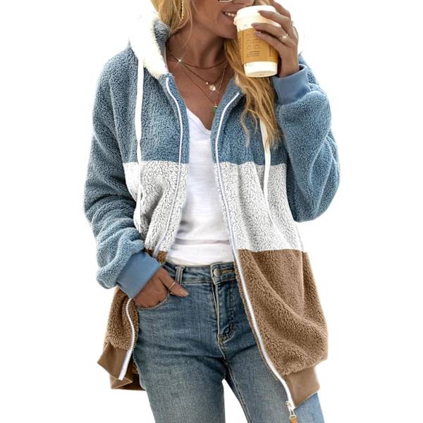 Hupullinen takki naisten teddy-fleece-takki siirtymätakki hupulla taskuilla vetoketju syksy talvi plyysi takki fleece-takki talvi L F Khaki