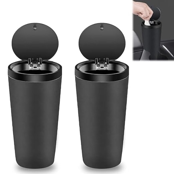 Mini soptunna för fordon med lock: 2 stycken 800ml bärbar bilsoptunna, bil