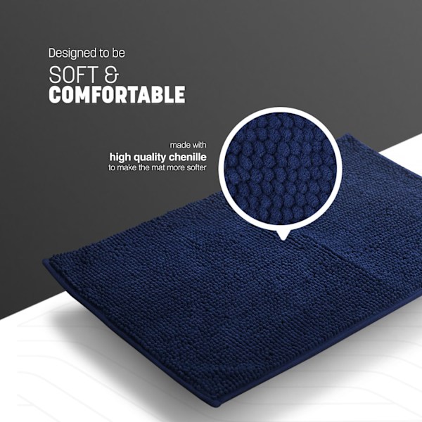 Skridsikker Mikrofiber Badeværelses- og Toiletmåtte - Blød & Behagelig Måtte med Maskinvaskbar Design - Vandabsorberende & Hurtigtørrende til at Holde (40x60cm) Blå Navy