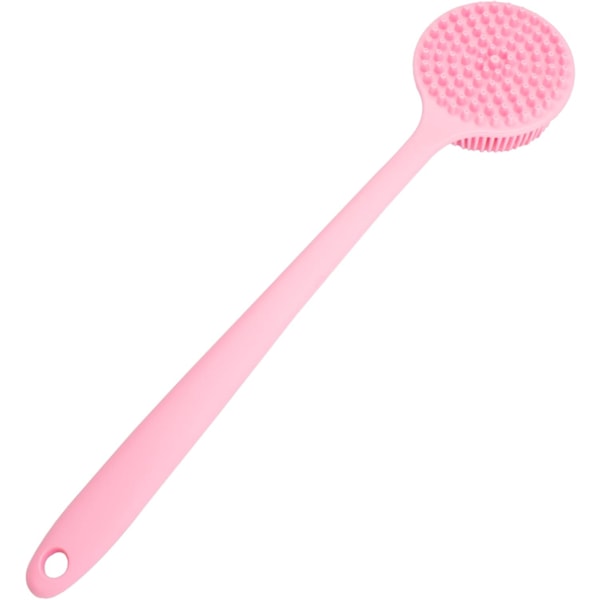 Silikon ryggbørste for dusj, myk badebørste med langt håndtak (rosa) Pink