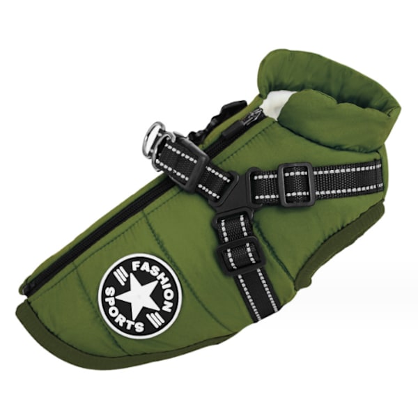 Varm Vanntett Jakke med Sele Hund Vinter Komfortabel Bomulls Klær Tykkere Vest for Små og Mellomstore Hunder Army Green S Army Green S