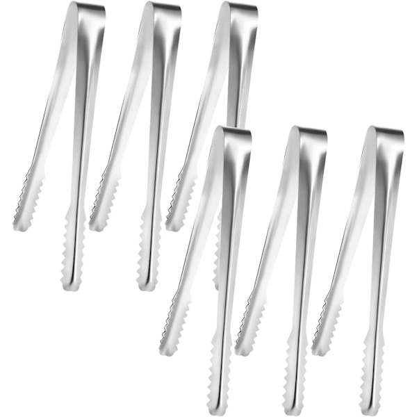 Pakke med 6 rustfrie stålispincetter til is, 15 cm ispincetter, sukkertang, sukkertang