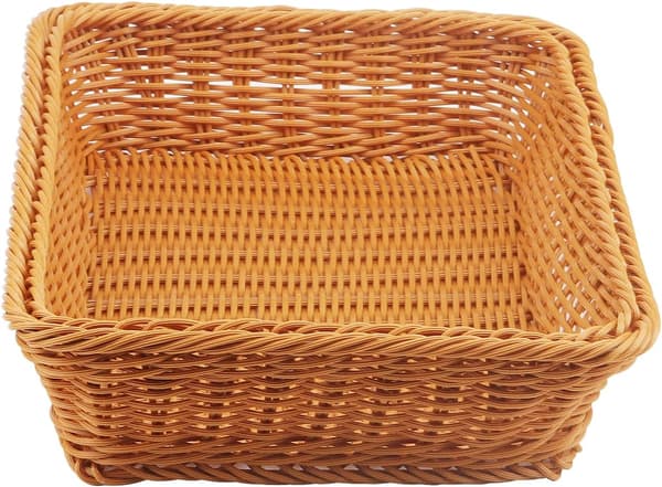 ST Rectangulär Poly Wicker Korg, 35 x 25 x 7,5 cm Imitation Rotting Fruktkorg Wicker, Vävd Brödserveringskorg för Kök, Stormarknader