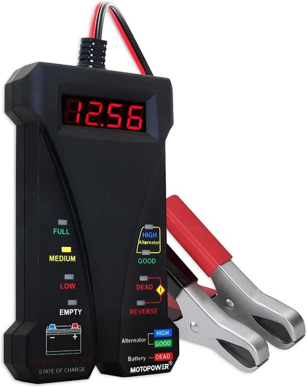 12V Digital Batteritestare Voltmeter och Generatorladdningssystemanalysator med LCD-display och LED-indikering, Svart gummifärg