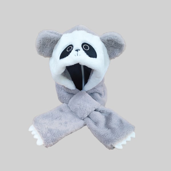 Grå [mössa + halsduk] Supersöt panda plysch hatt i tre set gray