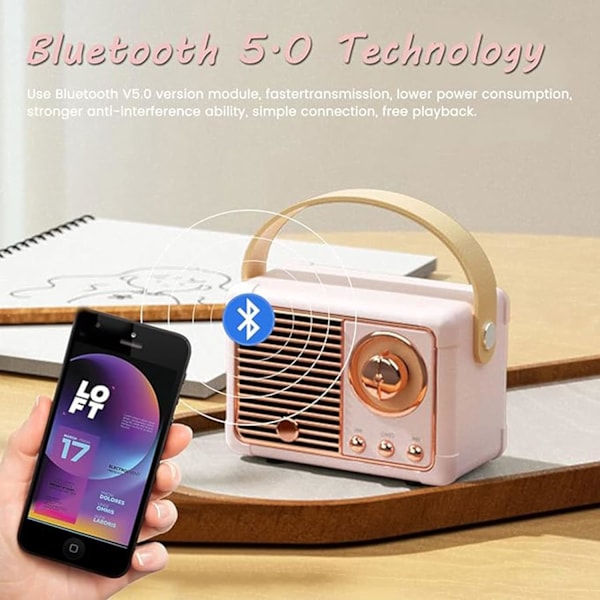 Retro Bluetooth-högtalare, klassisk gammaldags radiodesign, Bluetooth 5.0 trådlös anslutning, stöd för TF-kort Black