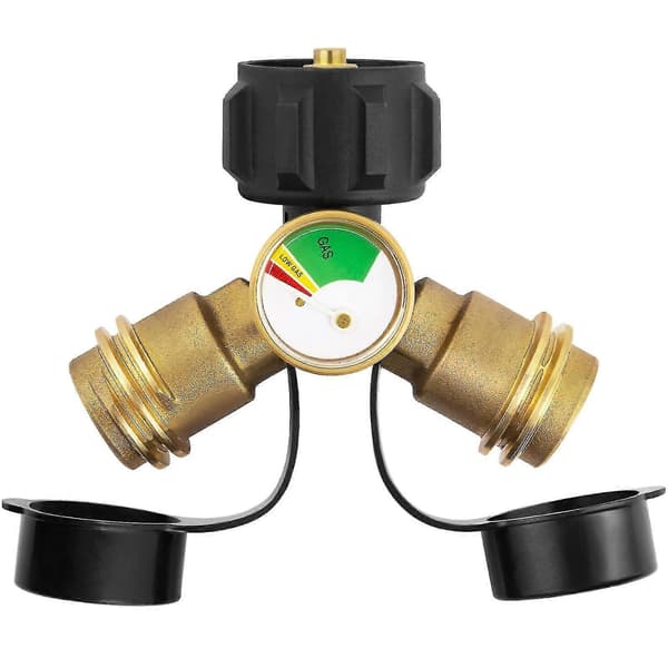Propan Tank Y Splitter Adapter 2-vejs LP Gas Tee-stik med Måler