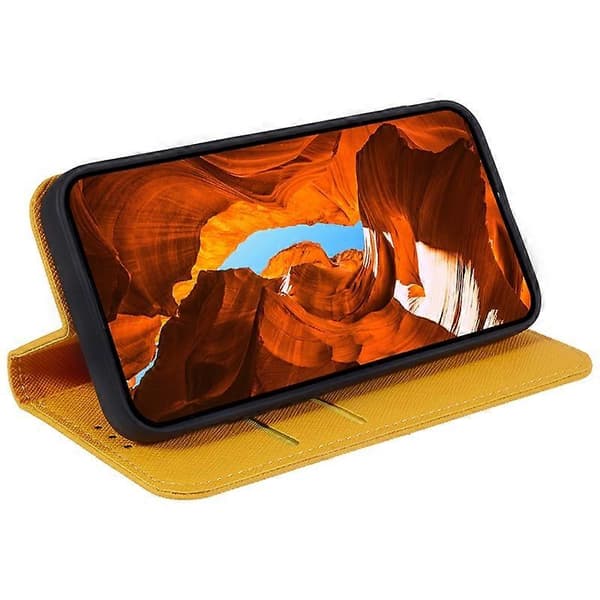 Plånboksfodral för iPhone 15 PU Läder Korsstruktur Ställ Magnetiskt Skydd