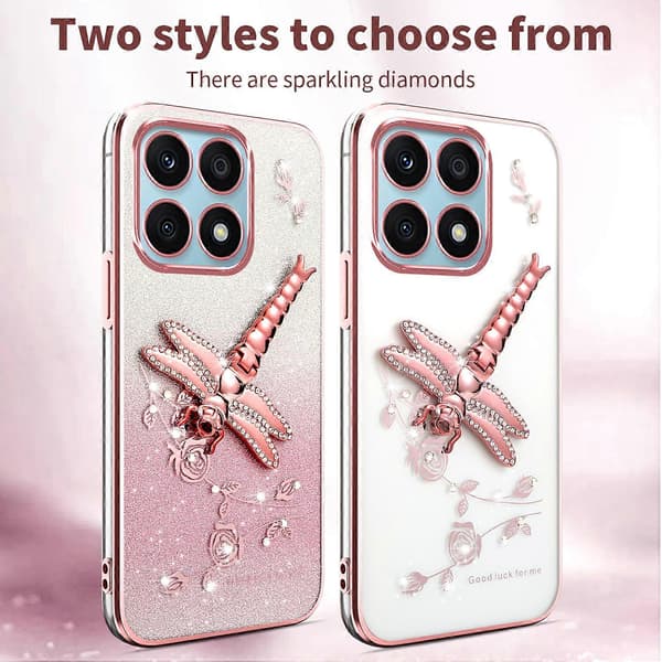 Deksel til Xiaomi 14T med Dragonfly-stativ, TPU, blomster og glitter